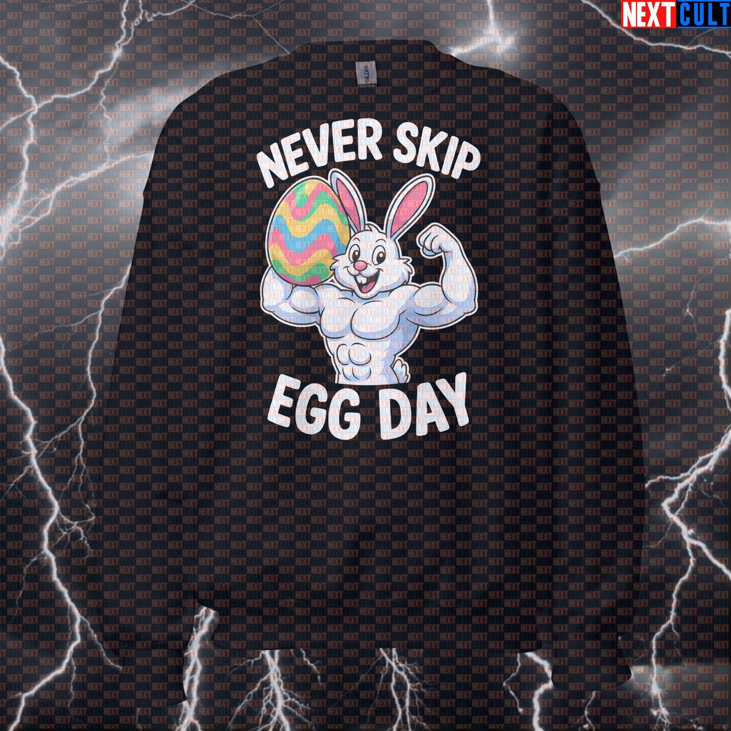 Swole Bunny Never Skip Egg Day Gym Sweatshirt | Funny Workout Pullover Easter Meme Bodybuilding Easter Fitness Gym Pump Cover Workout Next Cult Brand