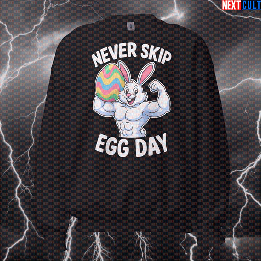 Swole Bunny Never Skip Egg Day Gym Sweatshirt | Funny Workout Pullover Easter Meme Bodybuilding Easter Fitness Gym Pump Cover Workout Next Cult Brand