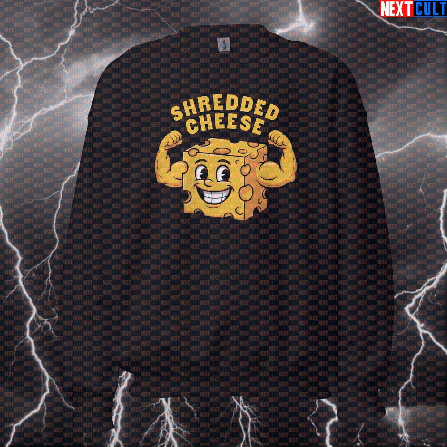 Shredded Cheese Funny Gym Sweatshirt - Muscle Meme Pullover Jumper Pump Cover For Cheese Lovers Bodybuilding Fast Food Fitness Gym Pump Cover Workout Next Cult Brand