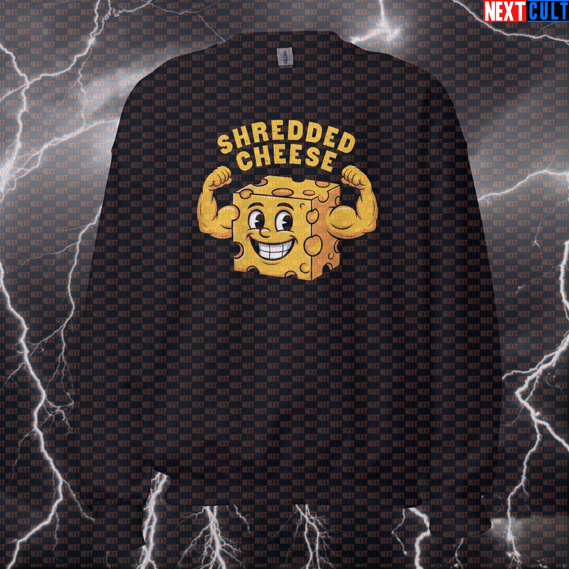 Shredded Cheese Funny Gym Sweatshirt - Muscle Meme Pullover Jumper Pump Cover For Cheese Lovers Bodybuilding Fast Food Fitness Gym Pump Cover Workout Next Cult Brand
