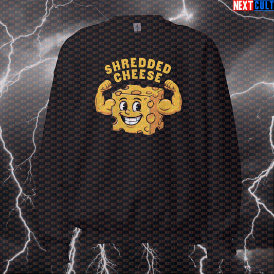 Shredded Cheese Funny Gym Sweatshirt - Muscle Meme Pullover Jumper Pump Cover For Cheese Lovers Bodybuilding Fast Food Fitness Gym Pump Cover Workout Next Cult Brand