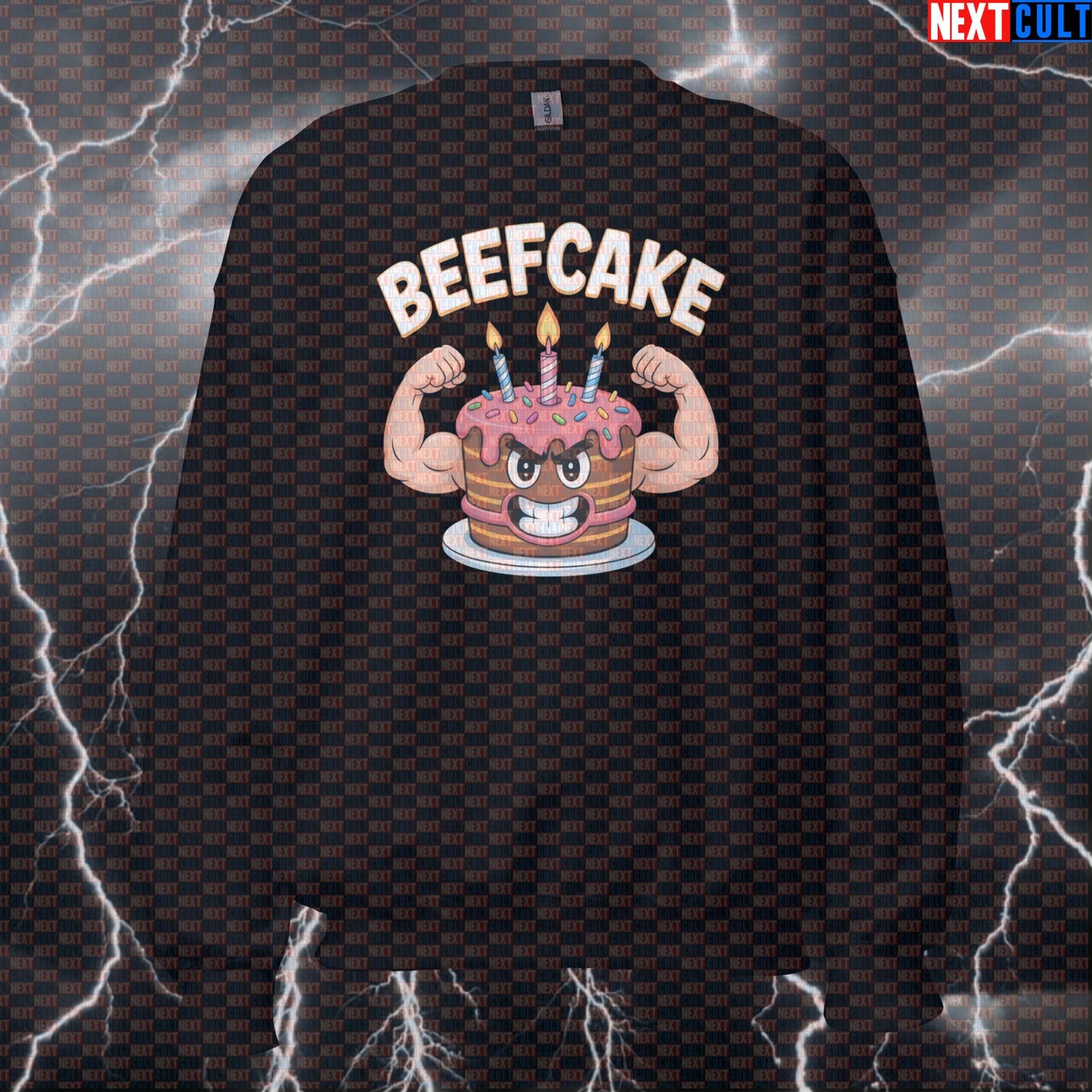 Funny Beefcake Birthday Cake Gym Sweatshirt - Gym Meme Pullover Jumper Swole Pump Cover For Lifters Birthday Bodybuilding Bulking Fast Food Fitness Gym Pump Cover Workout Next Cult Brand