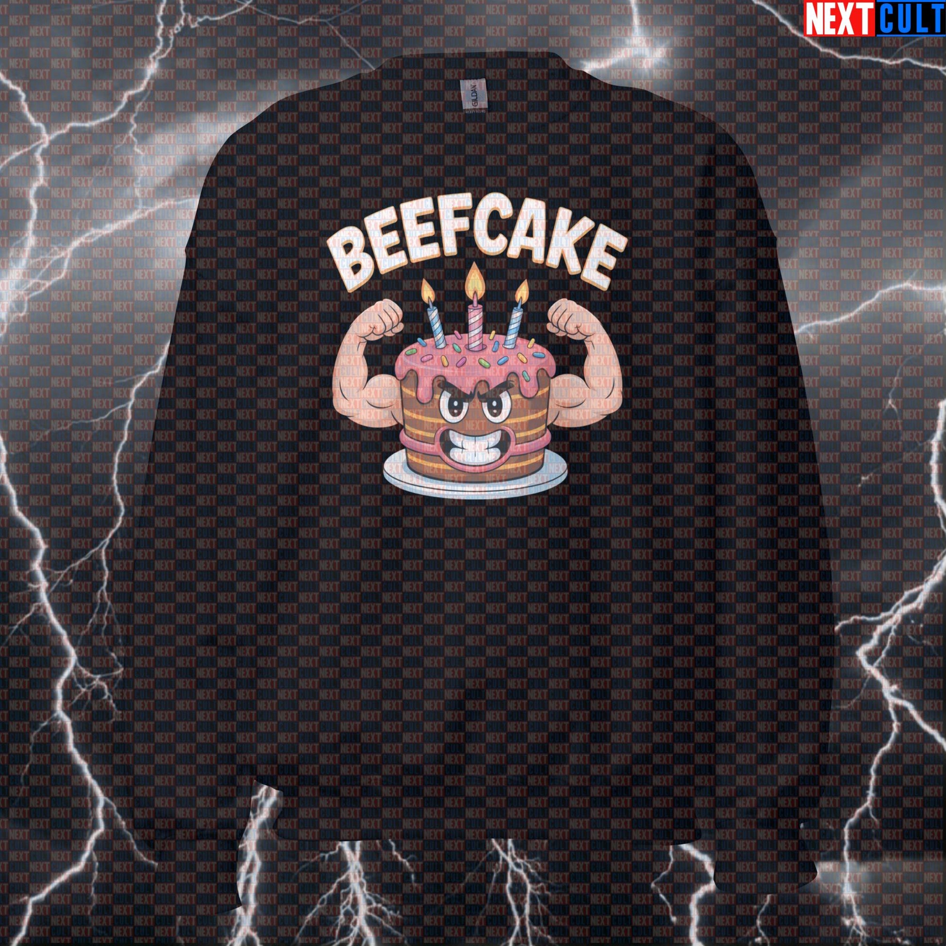 Funny Beefcake Birthday Cake Gym Sweatshirt - Gym Meme Pullover Jumper Swole Pump Cover For Lifters Birthday Bodybuilding Bulking Fast Food Fitness Gym Pump Cover Workout Next Cult Brand