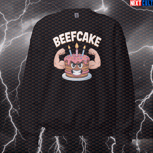 Funny Beefcake Birthday Cake Gym Sweatshirt - Gym Meme Pullover Jumper Swole Pump Cover For Lifters Birthday Bodybuilding Bulking Fast Food Fitness Gym Pump Cover Workout Next Cult Brand
