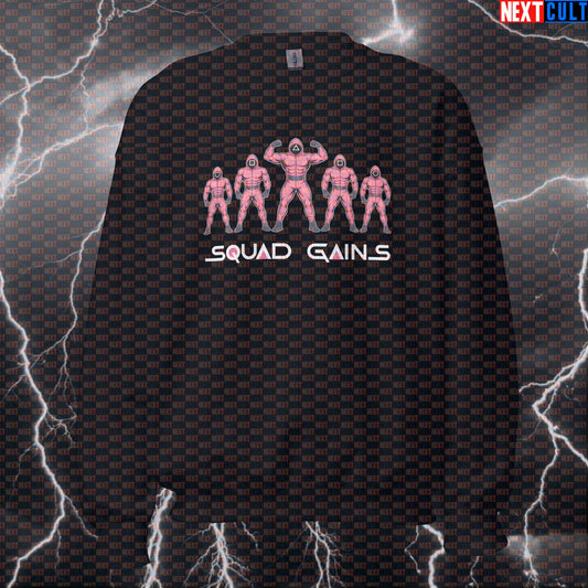 Squad Gains Funny Gym Sweatshirt - Squid Game Gym Meme Pullover Jumper Pump Cover For Lifters Bodybuilding Fitness Gym Pump Cover Squid Game TV Workout Next Cult Brand