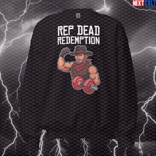 Rep Dead Redemption Swole Cowboy Workout Sweatshirt | Funny Gym Crewneck Pullover Bodybuilding Fitness Gym Pump Cover Video Games Workout Next Cult Brand