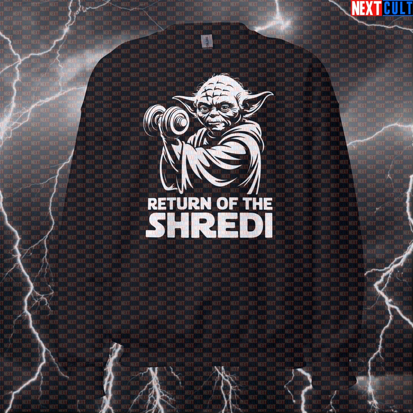 Return of the Shredi Funny Gym Sweatshirt - Star Wars Yoda Gym Meme Crewneck Pullover Pump Cover Bodybuilding Films Fitness Gym Pump Cover Star Wars Workout Yoda Next Cult Brand