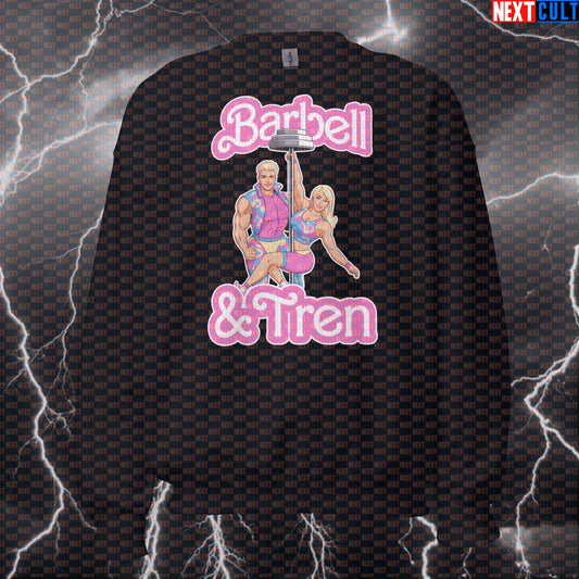 Barbie & Ken Barbell Tren Funny Gym Sweatshirt - Gym Meme Pullover Jumper Pump Cover For Lifters Barbie Bodybuilding Films Fitness Gym Ken Powerlifting Pump Cover Steroids Workout Next Cult Brand