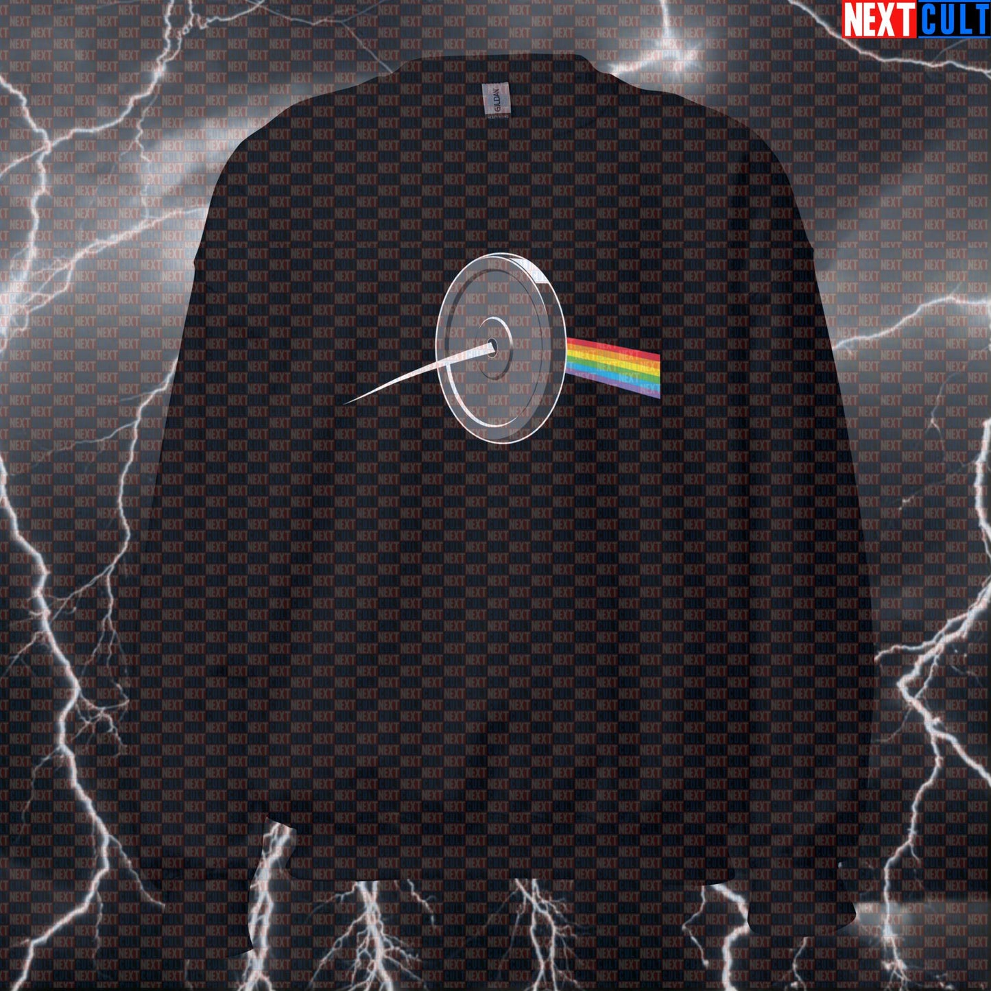 Dark Side of the Weights Pullover Sweatshirt | Funny Gym Parody Crewneck Pump Cover Bodybuilding Fitness Gym Pink Floyd Powerlifting Pump Cover Rock Music Workout Next Cult Brand