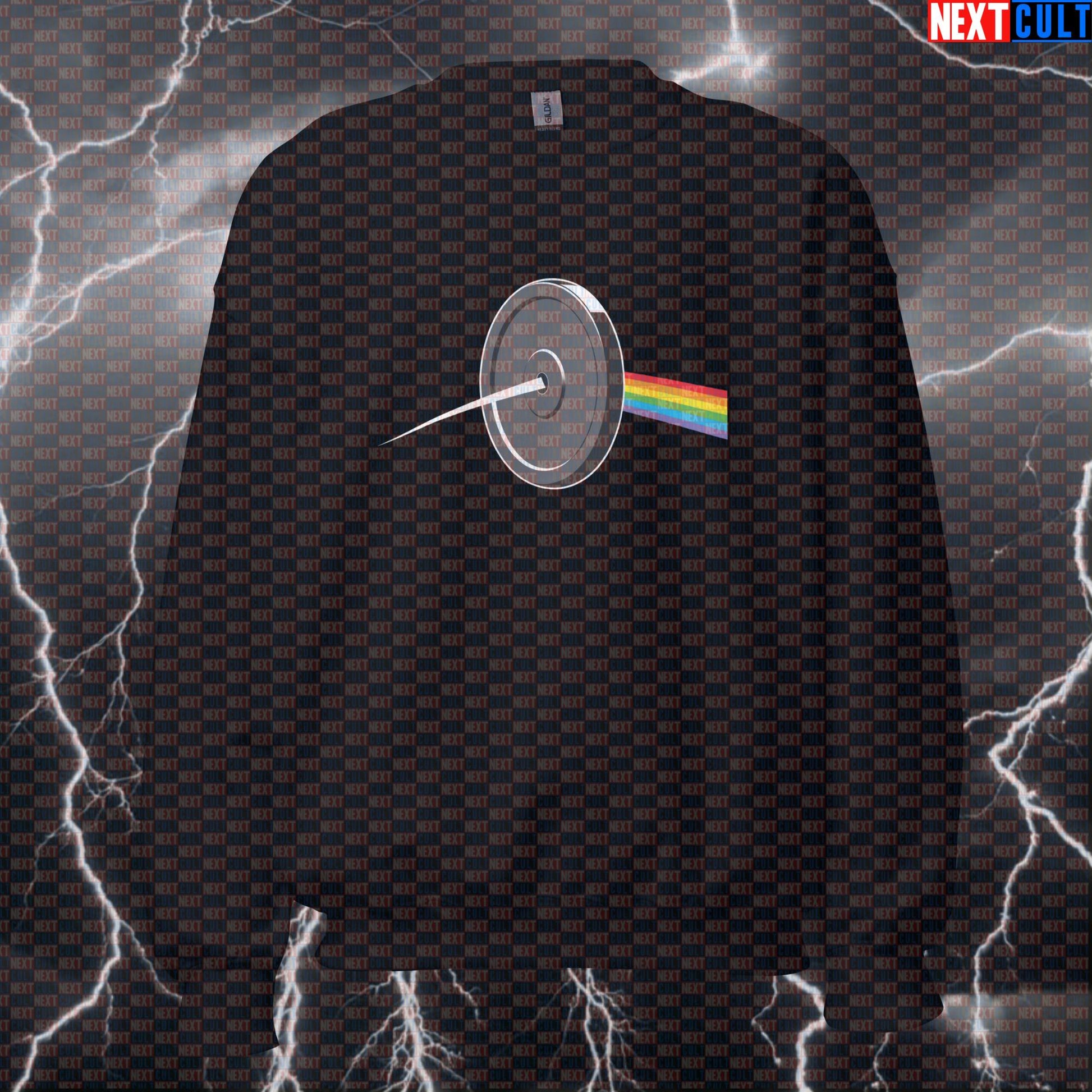 Dark Side of the Weights Pullover Sweatshirt | Funny Gym Parody Crewneck Pump Cover Bodybuilding Fitness Gym Pink Floyd Powerlifting Pump Cover Rock Music Workout Next Cult Brand