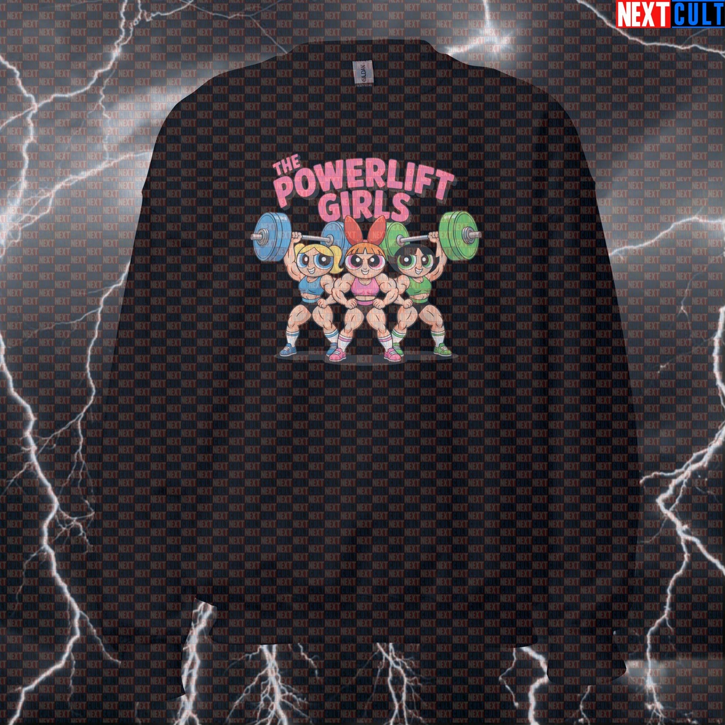 The Powerlift Girls Funny Gym Sweatshirt - Gym Girl Superhero Cartoon Pullover Jumper Pump Cover Fitness Gym Powerlifting Pump Cover TV Workout Next Cult Brand