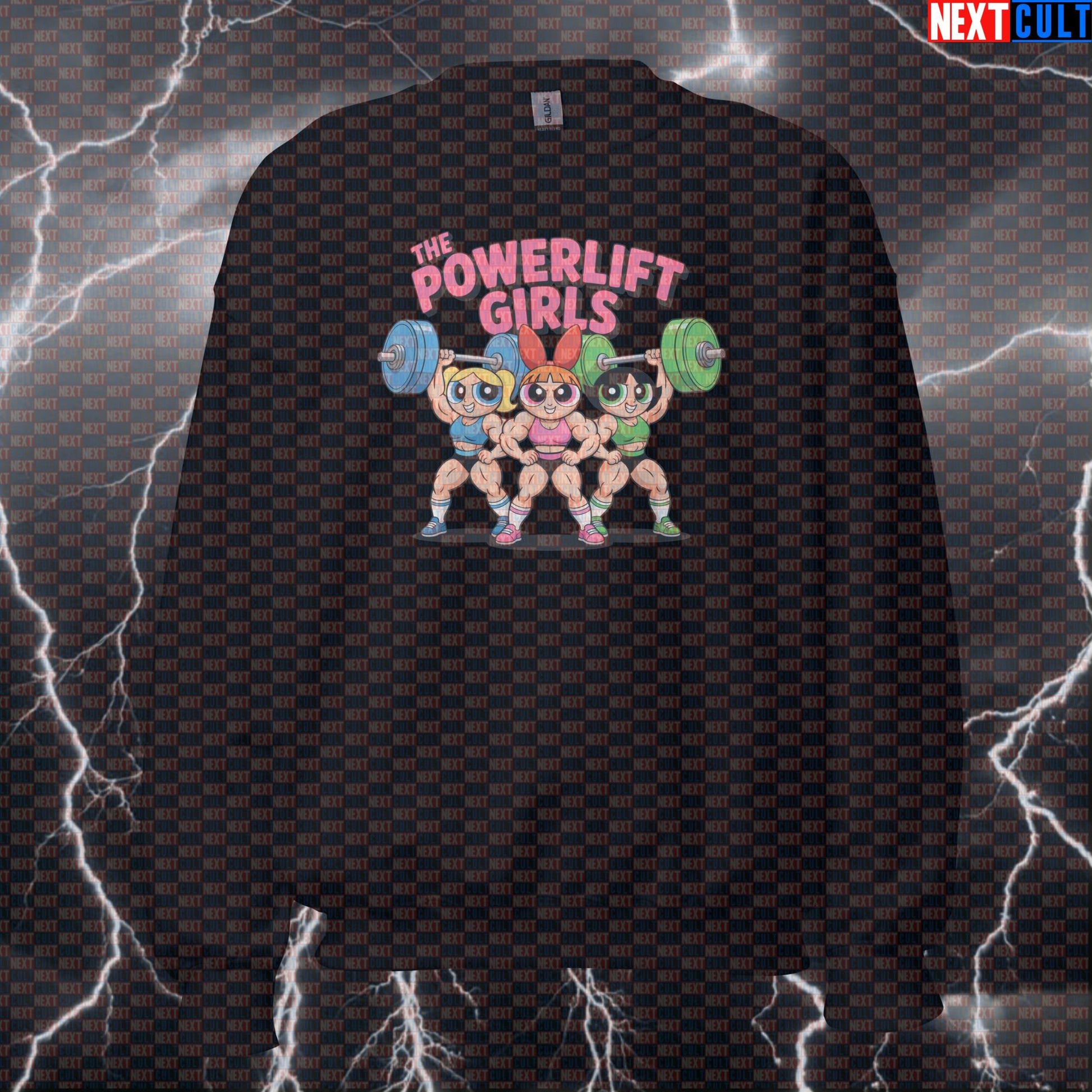 The Powerlift Girls Funny Gym Sweatshirt - Gym Girl Superhero Cartoon Pullover Jumper Pump Cover Fitness Gym Powerlifting Pump Cover TV Workout Next Cult Brand