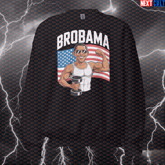 Brobama Funny Gym Sweatshirt - USA 4th of July Gym Meme Jumper Pullover Pump Cover Top 4th of July Fitness Gym Pump Cover Workout Next Cult Brand