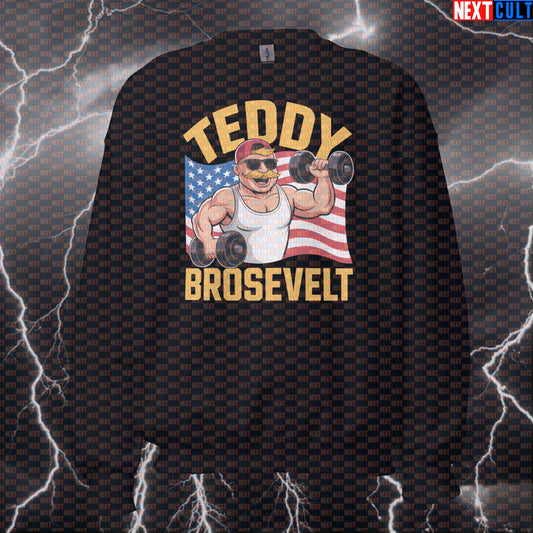Teddy Brosevelt Funny Gym Sweatshirt - America 4th July Gym Meme Jumper Pullover Pump Cover 4th of July Fitness Gym Pump Cover Workout Next Cult Brand