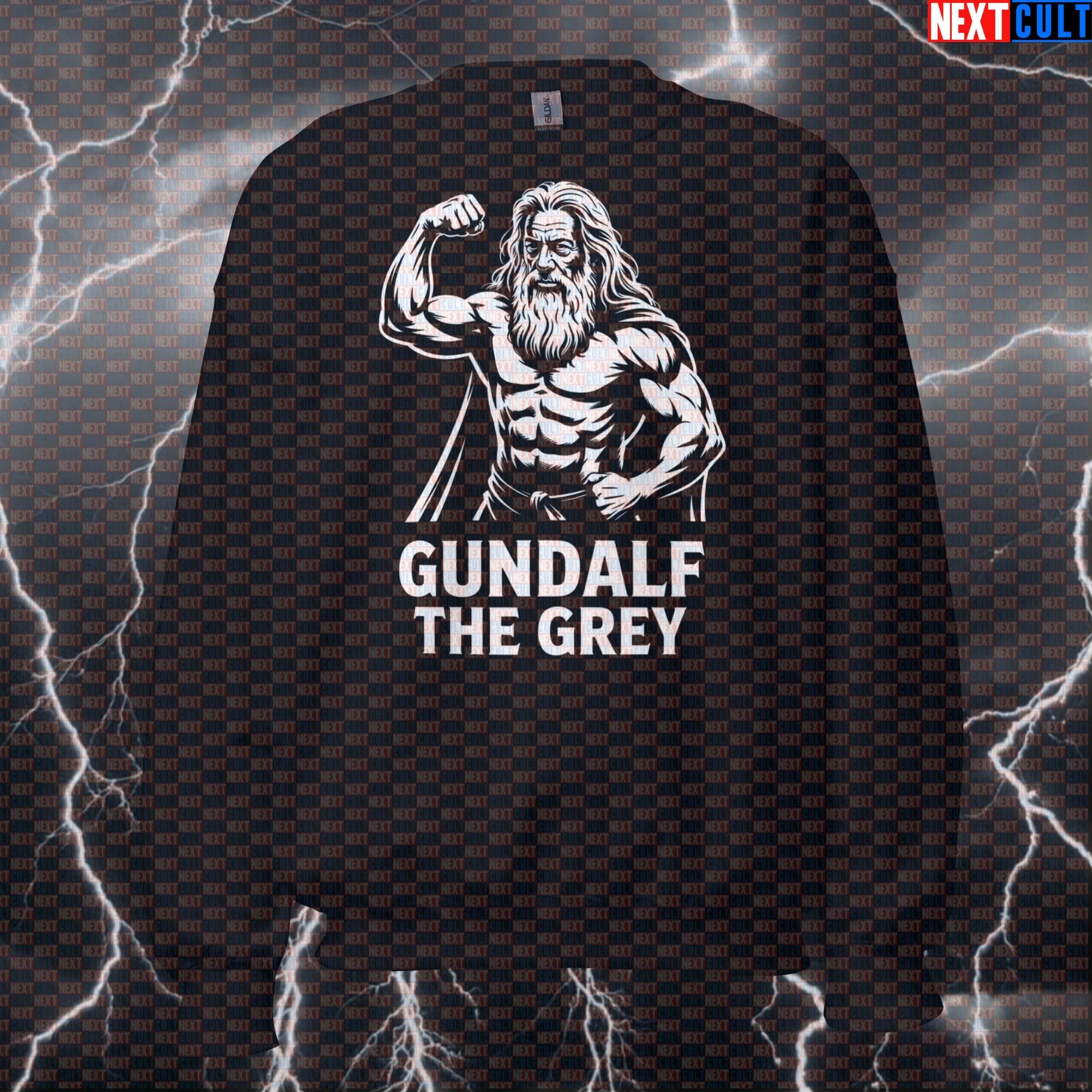 Gundalf The Grey Big Guns Funny Gym Sweatshirt - Lord Of The Rings Meme Pullover Jumper Pump Cover Bodybuilding Books Films Fitness Gandalf Gym Lord of the Rings Pump Cover Workout Next Cult Brand