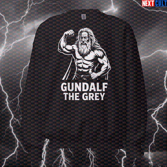 Gundalf The Grey Big Guns Funny Gym Sweatshirt - Lord Of The Rings Meme Pullover Jumper Pump Cover Bodybuilding Books Films Fitness Gandalf Gym Lord of the Rings Pump Cover Workout Next Cult Brand