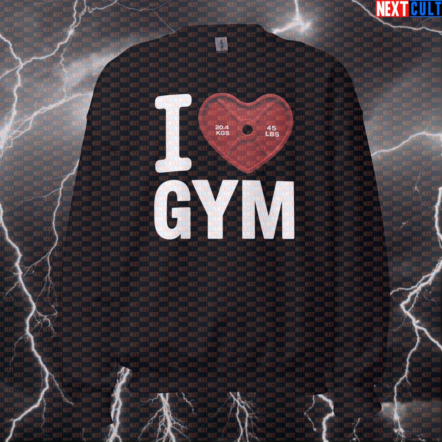 Funny I Love Gym Valentine Sweatshirt | Heart Plate Gym Lovers Pullover Workout Pump Cover Bodybuilding Fitness Gym Powerlifting Pump Cover Valentine's Day Workout Next Cult Brand
