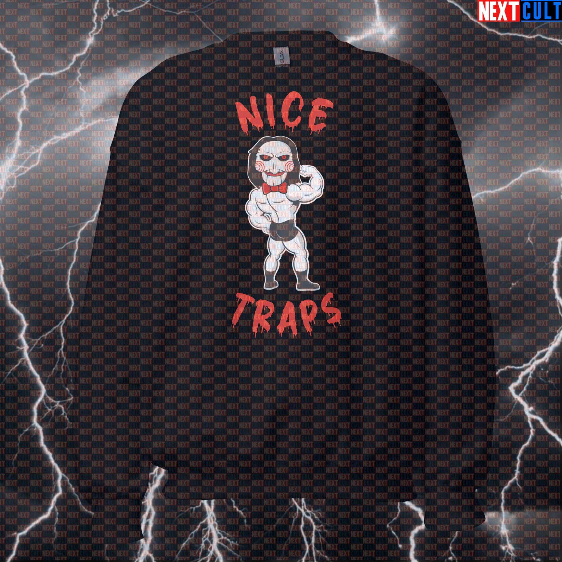 Nice Traps Big Back Funny Gym Sweatshirt - Horror Halloween Jigsaw Meme Pullover Pump Cover Bodybuilding Films Fitness Gym Halloween Pump Cover Workout Next Cult Brand