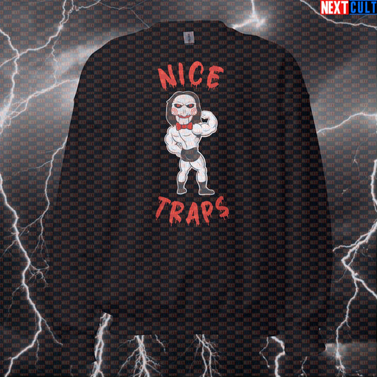 Nice Traps Big Back Funny Gym Sweatshirt - Horror Halloween Jigsaw Meme Pullover Pump Cover Bodybuilding Films Fitness Gym Halloween Pump Cover Workout Next Cult Brand