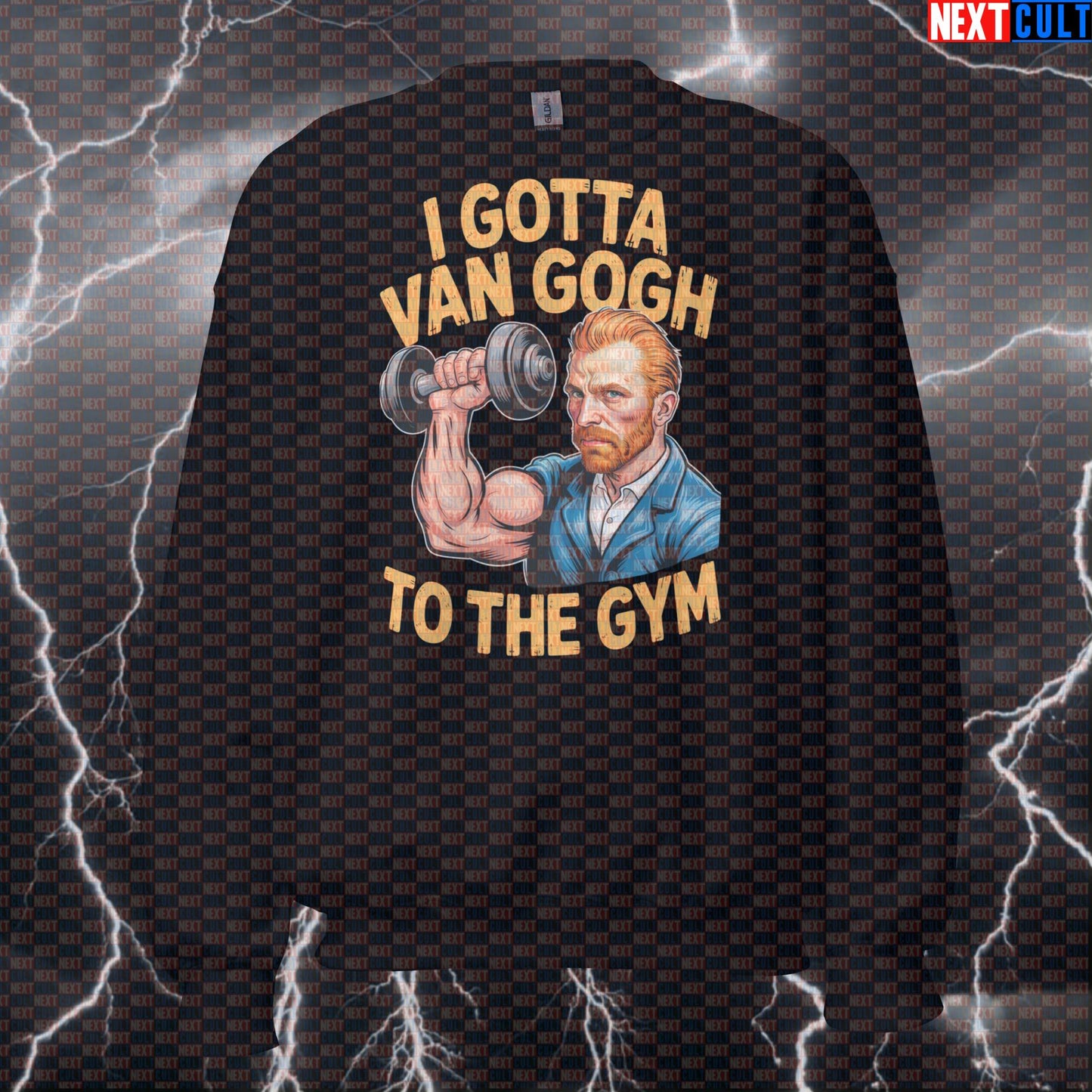 I Gotta Van Gogh To The Gym Funny Sweatshirt - Van Gogh Gym Art Meme Jumper Crewneck Pullover Pump Cover Art Bodybuilding Fitness Gym Pump Cover Workout Next Cult Brand