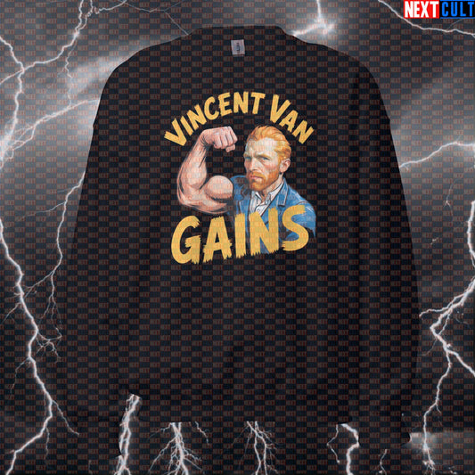 Vincent van Gains Funny Gym Sweatshirt - Gym is Art Meme Pullover Jumper Pump Cover Art Bodybuilding Fitness Gym Pump Cover Workout Next Cult Brand
