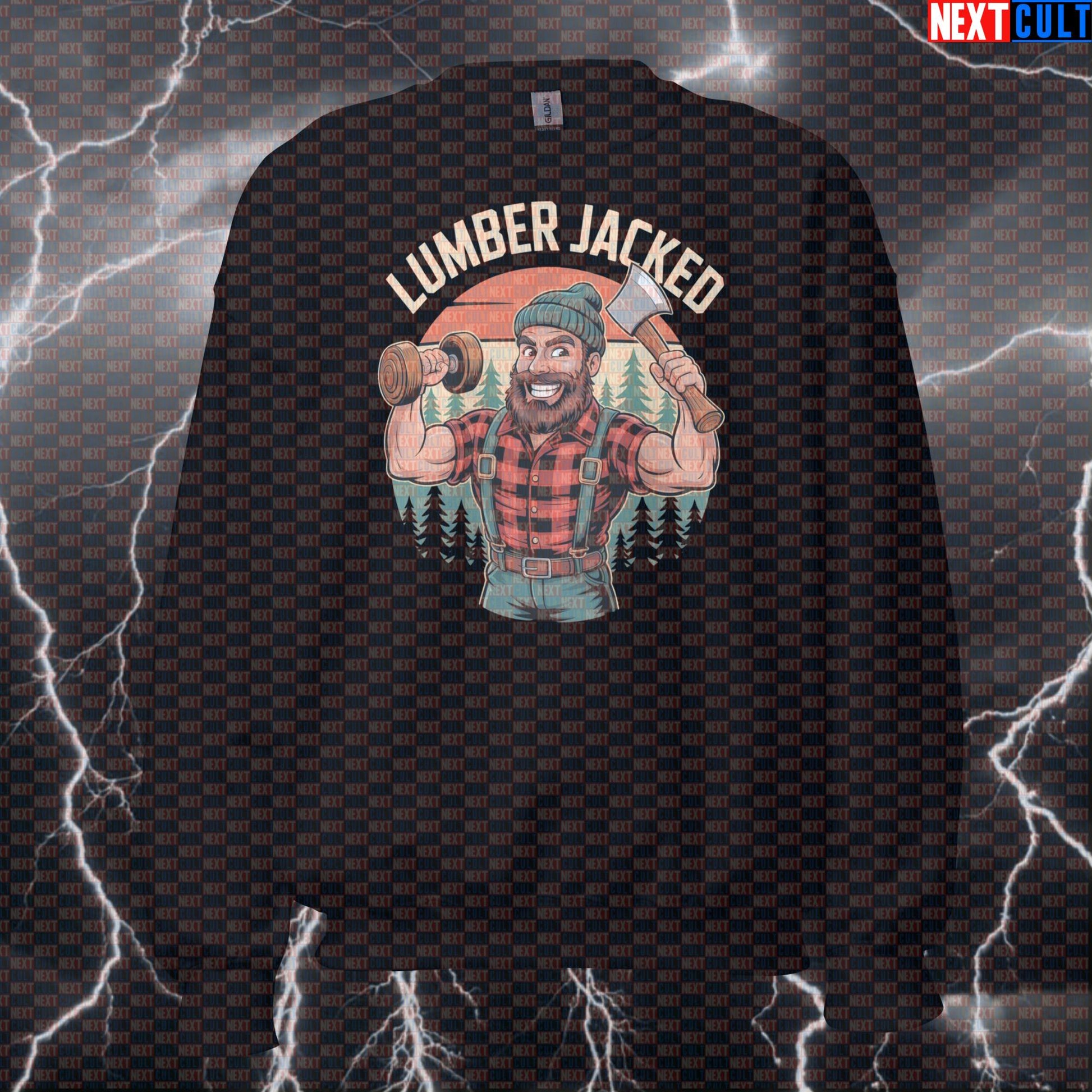 Lumberjacked Funny Gym Sweatshirt - Jacked Lumberjack Meme Pullover Jumper Pump Cover For Lifters Bodybuilding Fitness Gym Pump Cover Workout Next Cult Brand
