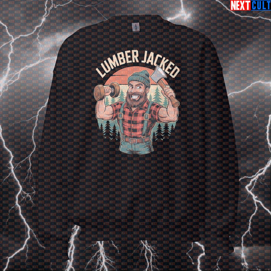 Lumberjacked Funny Gym Sweatshirt - Jacked Lumberjack Meme Pullover Jumper Pump Cover For Lifters Bodybuilding Fitness Gym Pump Cover Workout Next Cult Brand