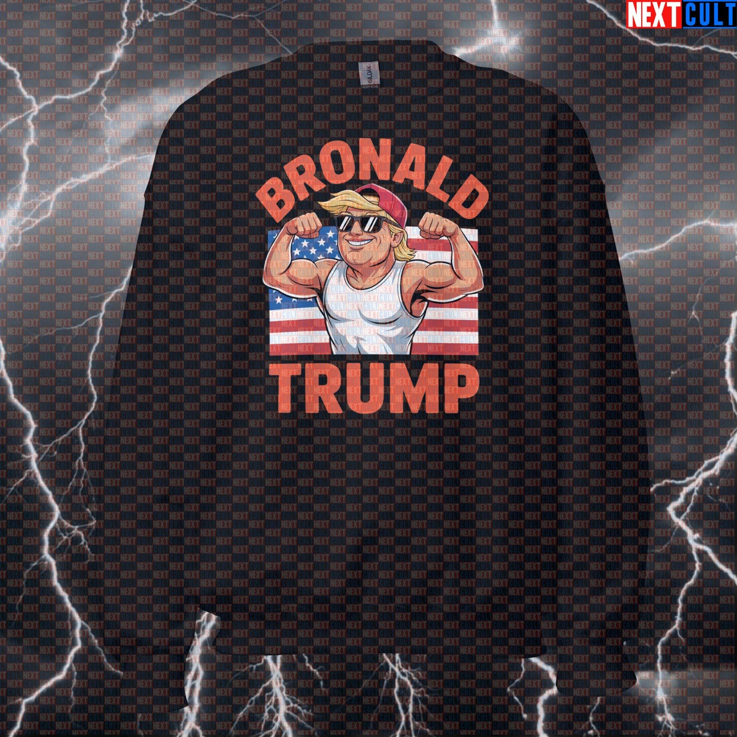 Funny Gym Sweatshirt - Bronald Trump Patriotic Pump Cover Jumper For Gymbros & Lifters 4th of July Bodybuilding Donald Trump Fitness Gym Pump Cover Workout Next Cult Brand