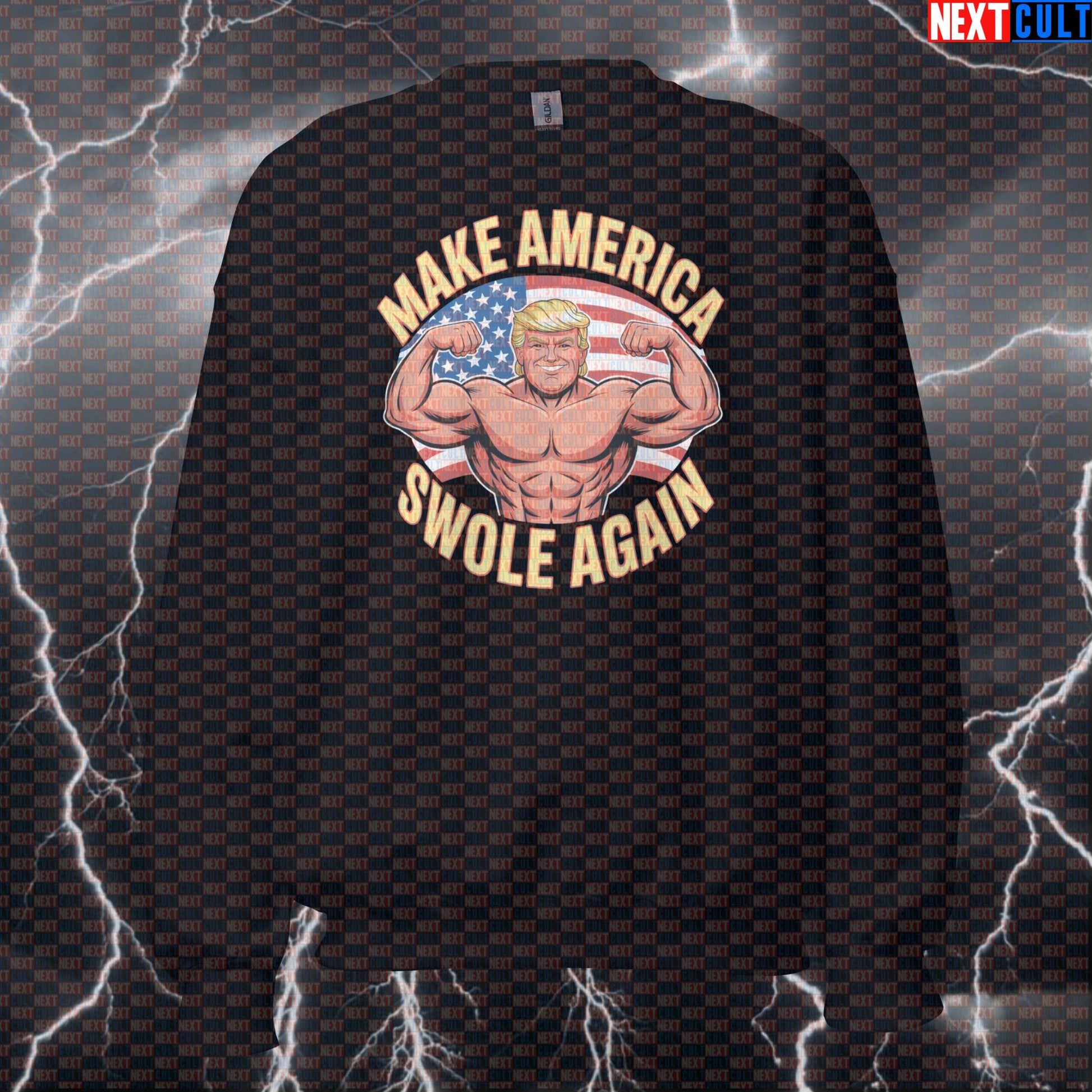 Make America Swole Again Patriotic Gym Sweatshirt - Funny Trump Meme Pullover Pump Cover Jumper 4th of July Bodybuilding Donald Trump Fitness Gym Pump Cover Workout Next Cult Brand