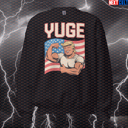 YUGE Patriotic Trump Funny Gym Sweatshirt - Make America Swole Pump Cover Pullover Jumper 4th of July Bodybuilding Donald Trump Fitness Gym Pump Cover Workout Next Cult Brand