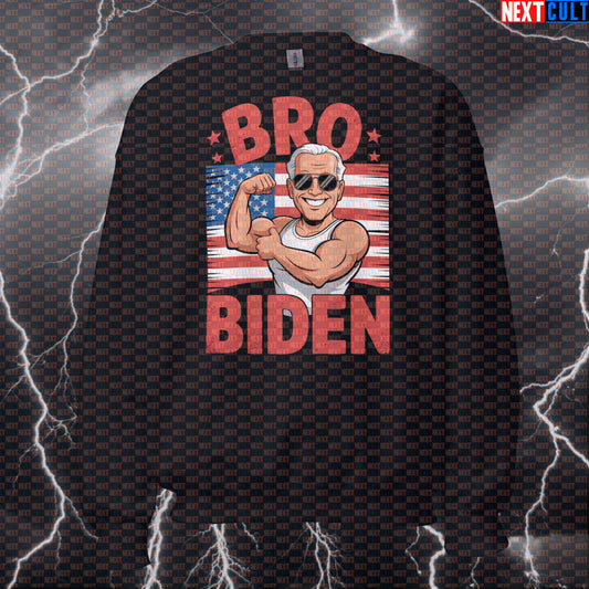 Bro Biden Patriotic Funny Gym Sweatshirt - Gymbro Pump Cover Jumper Pullover for 4th of July USA Workouts 4th of July Bodybuilding Fitness Gym Joe Biden Pump Cover Workout Next Cult Brand