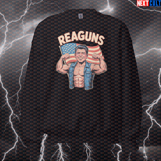 Reaguns Patriotic Funny Gym Sweatshirt - Reagan Meme Pullover Jumper Pump Cover for Lifters & Gym Bros Sweatshirts 4th of July Bodybuilding Fitness Gym Pump Cover Workout Next Cult Brand