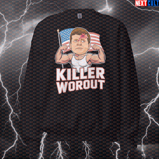 Funny Patriotic Gym Sweatshirt - Killer Workout JFK Meme Pump Cover Pullover For 4th of July & Gains 4th of July Bodybuilding Fitness Gym Halloween JFK Powerlifting Pump Cover Workout Next Cult Brand