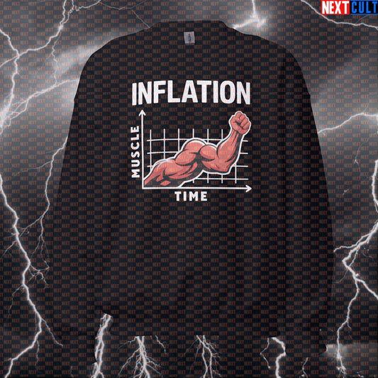 Funny Gym Sweatshirt - Muscle Inflation Graph Meme Jumper | Gym Economics Pullover Pump Cover Sweatshirts Next Cult Brand