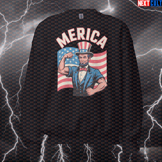 Merica Funny Abraham Lincoln 4th of July Gym Sweatshirt - Patriotic Pump Cover Jumper Pullover Sweatshirts Next Cult Brand