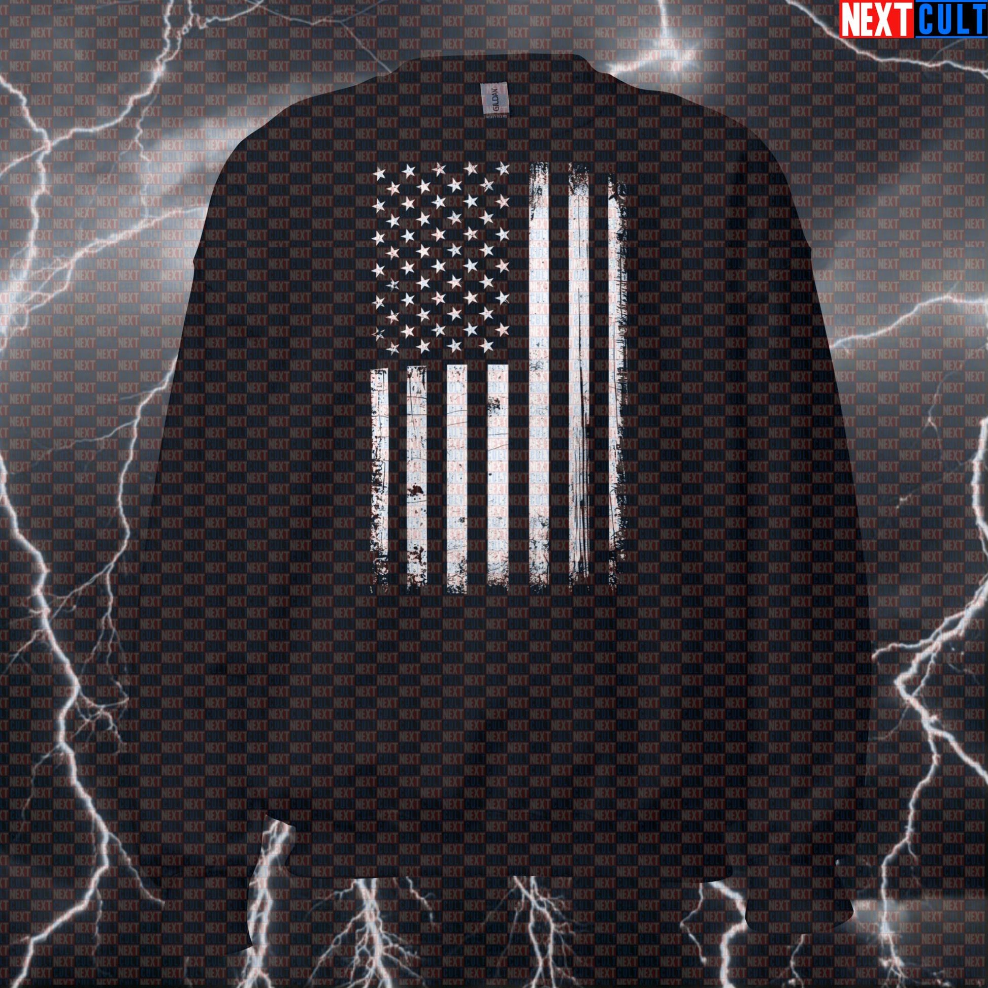 Distressed American Flag Funny 4th Of July Gym Sweatshirt - Patriotic Pump Cover Pullover Workout Jumper For Lifters Sweatshirts 4th of July Fitness Gym Pump Cover Workout Next Cult Brand