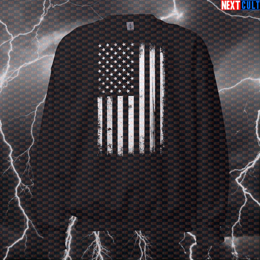 Distressed American Flag Funny 4th Of July Gym Sweatshirt - Patriotic Pump Cover Pullover Workout Jumper For Lifters Sweatshirts 4th of July Fitness Gym Pump Cover Workout Next Cult Brand