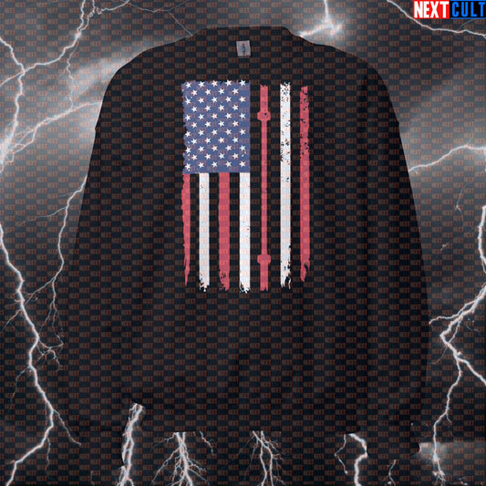 Barbell Flag American Pride Workout Sweatshirt | Gym Jumper For Lifters | Funny Fitness Pullover Sweatshirts 4th of July Fitness Gym Powerlifting Pump Cover Workout Next Cult Brand