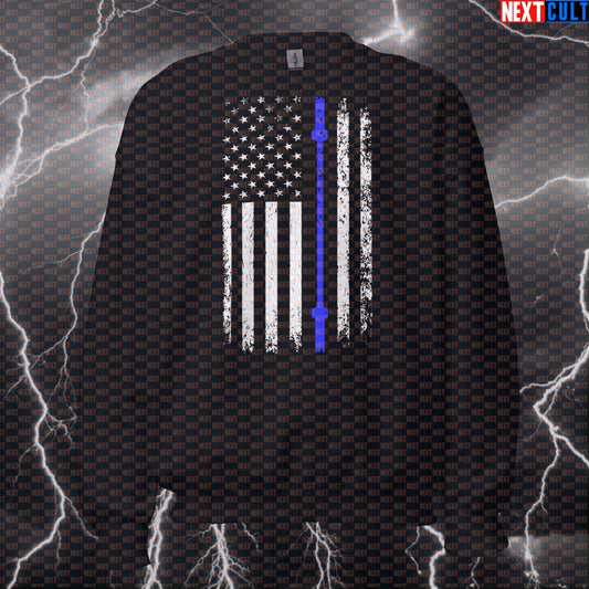 Thin Blue Line Lifting Flag Patriotic Sweatshirt | Police Honor Funny Gym Pullover & Crewneck Sweatshirts 4th of July Fitness Gym Powerlifting Pump Cover Workout Next Cult Brand