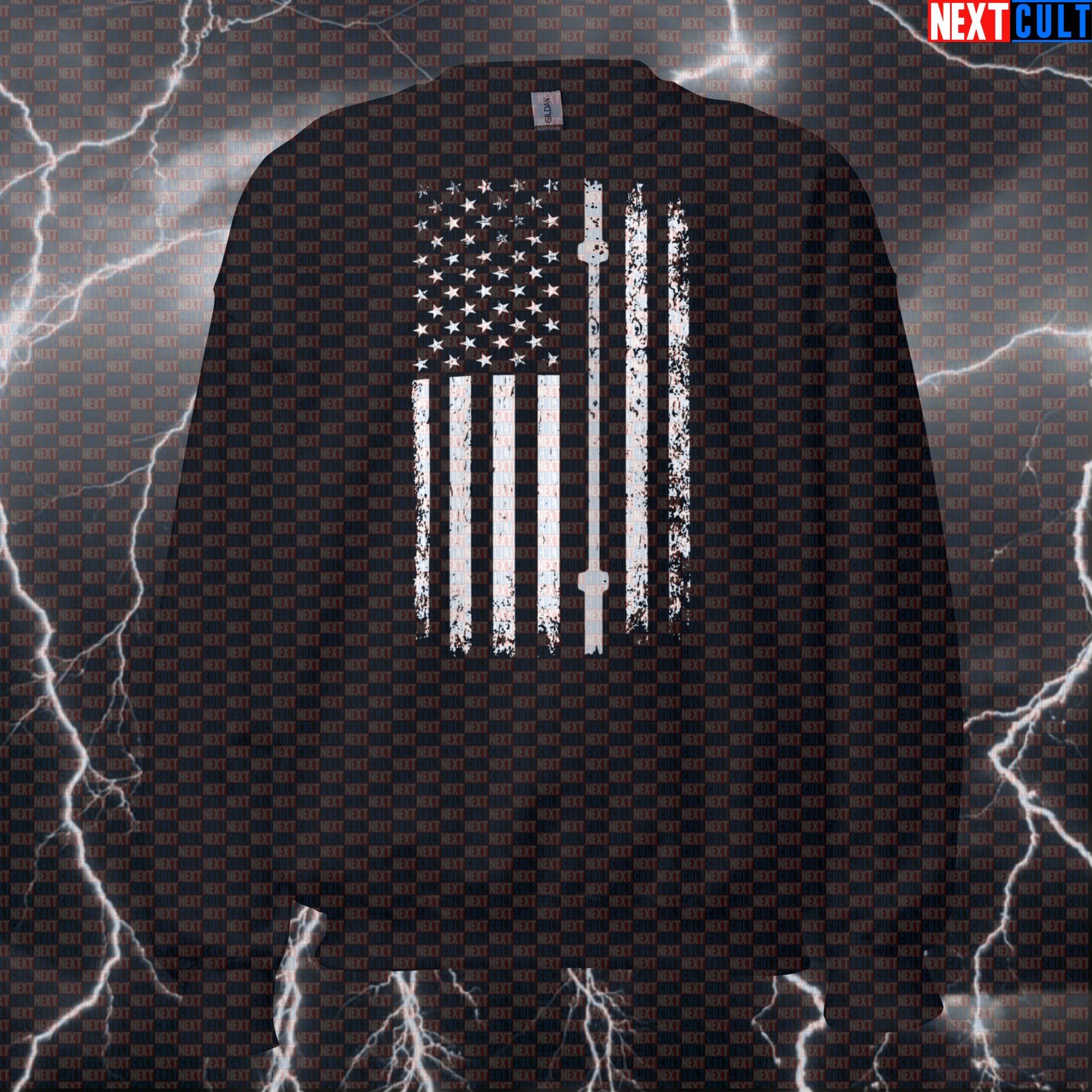 Thin Grey Line Lifter Flag Patriotic Workout Sweatshirt | Corrections Officer Gym Pullover Sweatshirts 4th of July Fitness Gym Powerlifting Pump Cover Workout Next Cult Brand