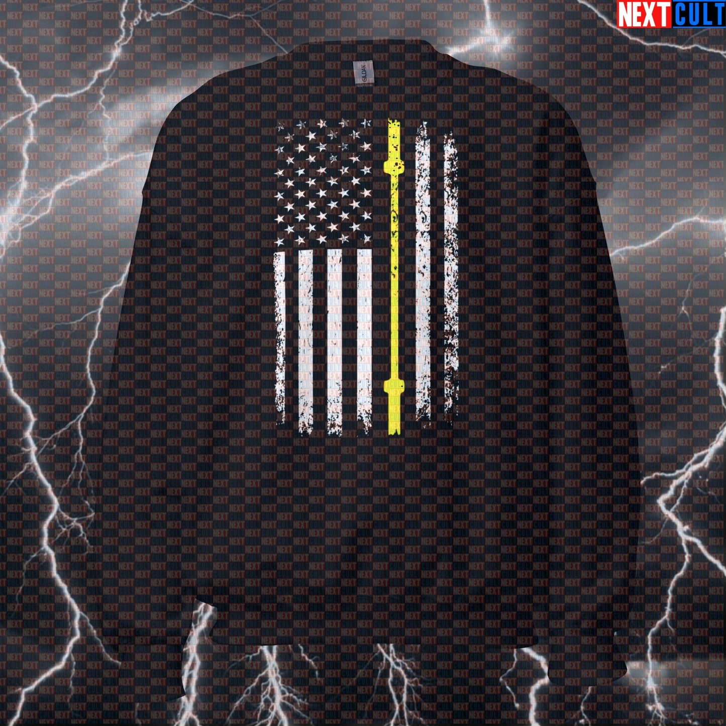 Thin Yellow Line Gym Flag Patriotic Sweatshirt | Honor Security & Lifters Pullover Crewneck Sweatshirts 4th of July Fitness Gym Powerlifting Pump Cover Workout Next Cult Brand