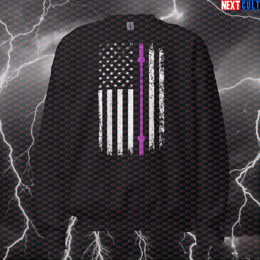 Thin Purple Line Lifter Flag Crewneck Sweatshirt | Patriotic Gym Sweater for Dispatchers Sweatshirts 4th of July Fitness Gym Powerlifting Pump Cover Workout Next Cult Brand