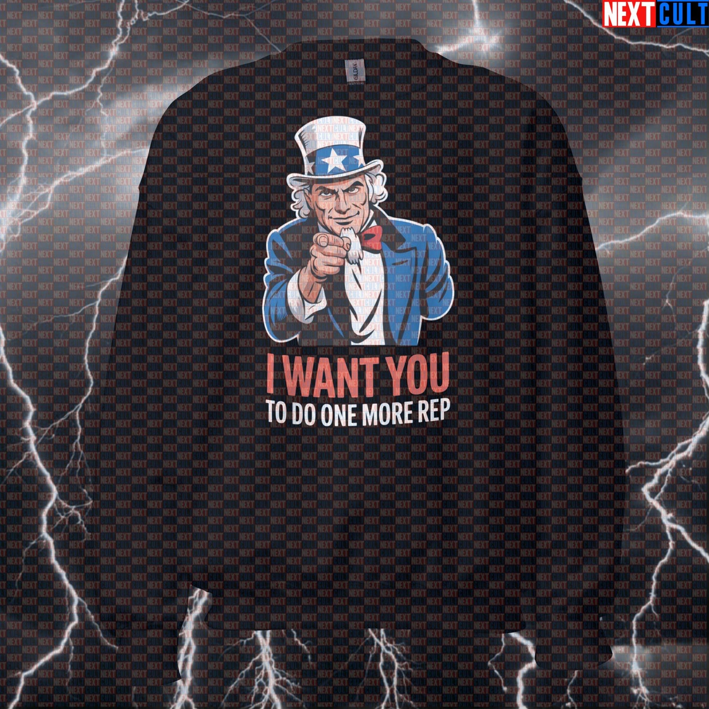 I Want You To Do One More Rep Funny Gym Sweatshirt - Uncle Sam Patriotic Pump Cover Pullover Jumper 4th of July Bodybuilding Fitness Gym Pump Cover Uncle Sam Workout Next Cult Brand