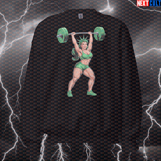 Funny Patriotic Gym Sweatshirt - Statue of Liberty Clean & Jerk Pullover Jumper Pump Cover For 4th of July 4th of July Fitness Gym Pump Cover Statue of Liberty Workout Next Cult Brand