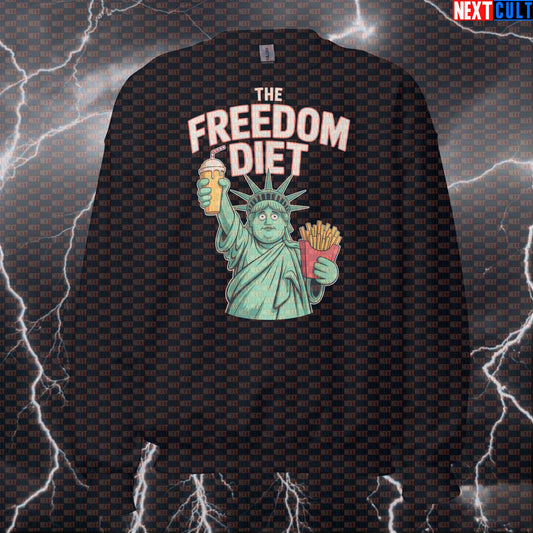 Funny Patriotic Gym Sweatshirt - Fat Statue of Liberty Pump Cover Jumper For 4th of July & Freedom Diet 4th of July Fast Food Fitness Gym Pump Cover Statue of Liberty Workout Next Cult Brand
