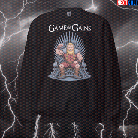 Funny Viking Game Of Gains Gym Sweatshirt - Norse Fitness Meme Pullover Jumper Pump Cover Bodybuilding Fitness Game of Thrones Gym Pump Cover TV Vikings Workout Next Cult Brand