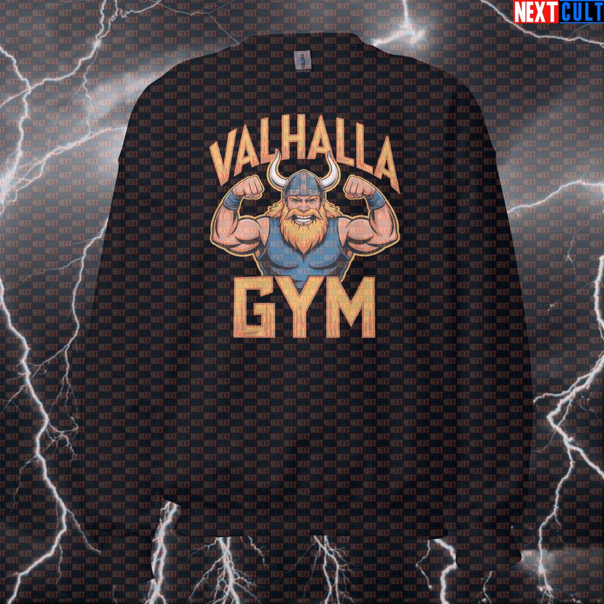 Valhalla Gym Viking Funny Gym Sweatshirt - Norse Pump Cover Crewneck Pullover For Lifters & Gymbros Bodybuilding Fitness Gym Pump Cover Vikings Workout Next Cult Brand