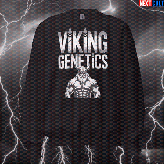 Viking Genetics Funny Viking Gym Sweatshirt - Norse Fitness Meme Jumper Pullover for Gymbros Pump Cover Bodybuilding Fitness Gym Pump Cover Vikings Workout Next Cult Brand