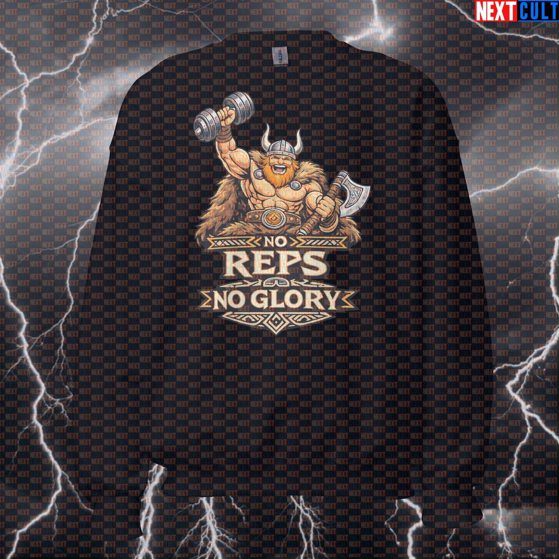 No Reps No Glory Viking Gym Sweatshirt - Funny Norse Workout Jumper Pump Cover Crewneck Bodybuilding Fitness Gym Pump Cover Vikings Workout Next Cult Brand