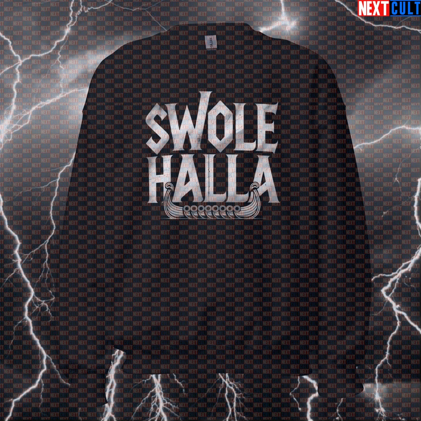 Swolehalla Funny Gym Sweatshirt - Viking Norse Workout Meme Pullover Jumper Pump Cover Bodybuilding Fitness Gym Pump Cover Vikings Workout Next Cult Brand